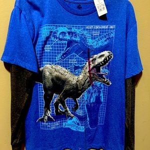 Jurassic World Park Boys Kids Youth Extra Large T Shirt Long Sleeve Blue XL